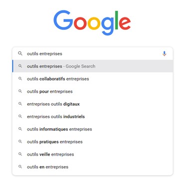 Un aperçu des résultats de recherche sur Google pour le mot-clé "outils pour petites entreprises". 